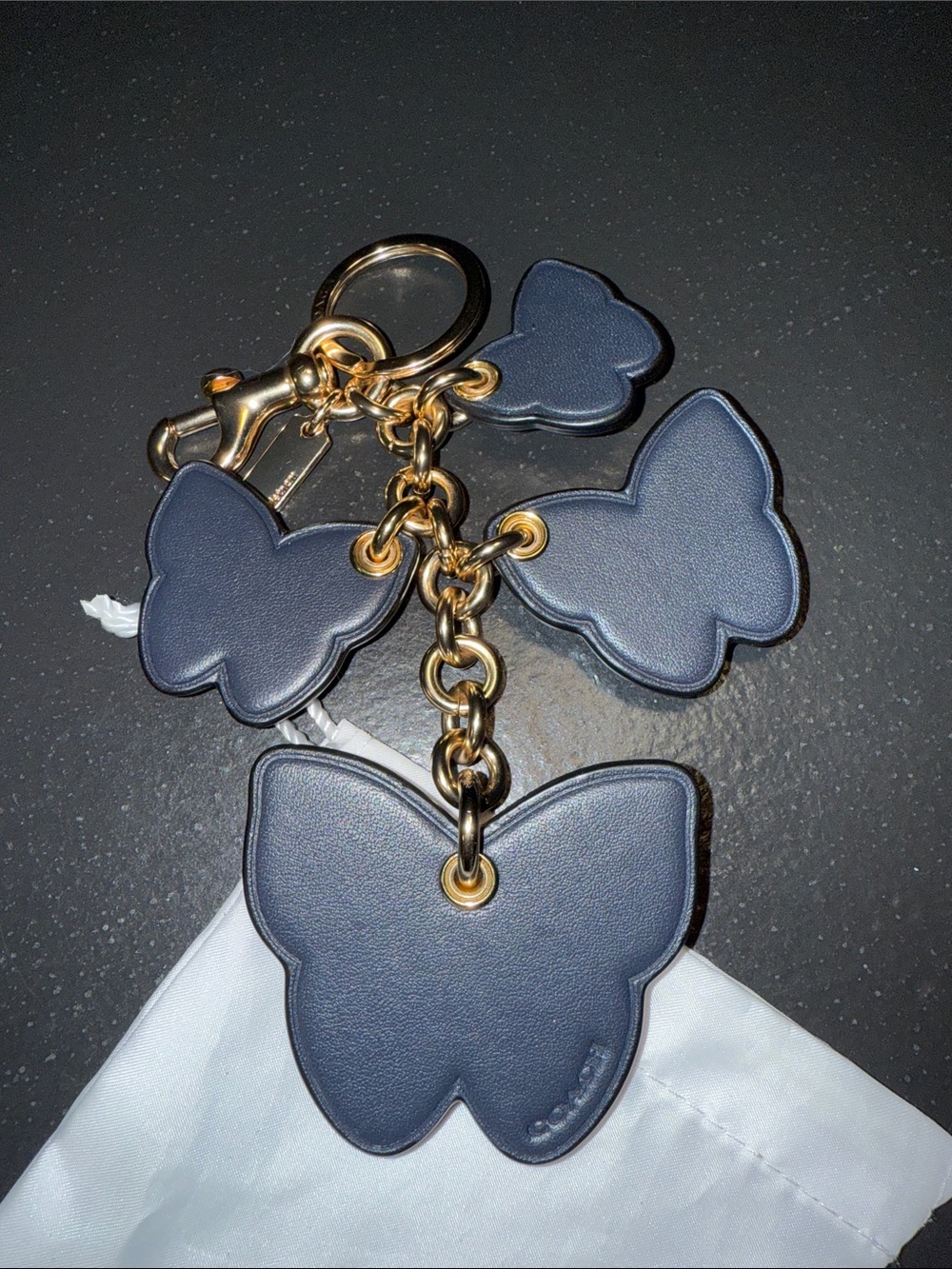 Coach Blue Butterfly Leather Keyring Charm - Picture 6 of 6
